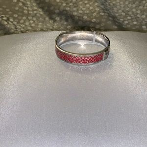 COACH BANGLE- 1/2 inch Signature In Silver/Red